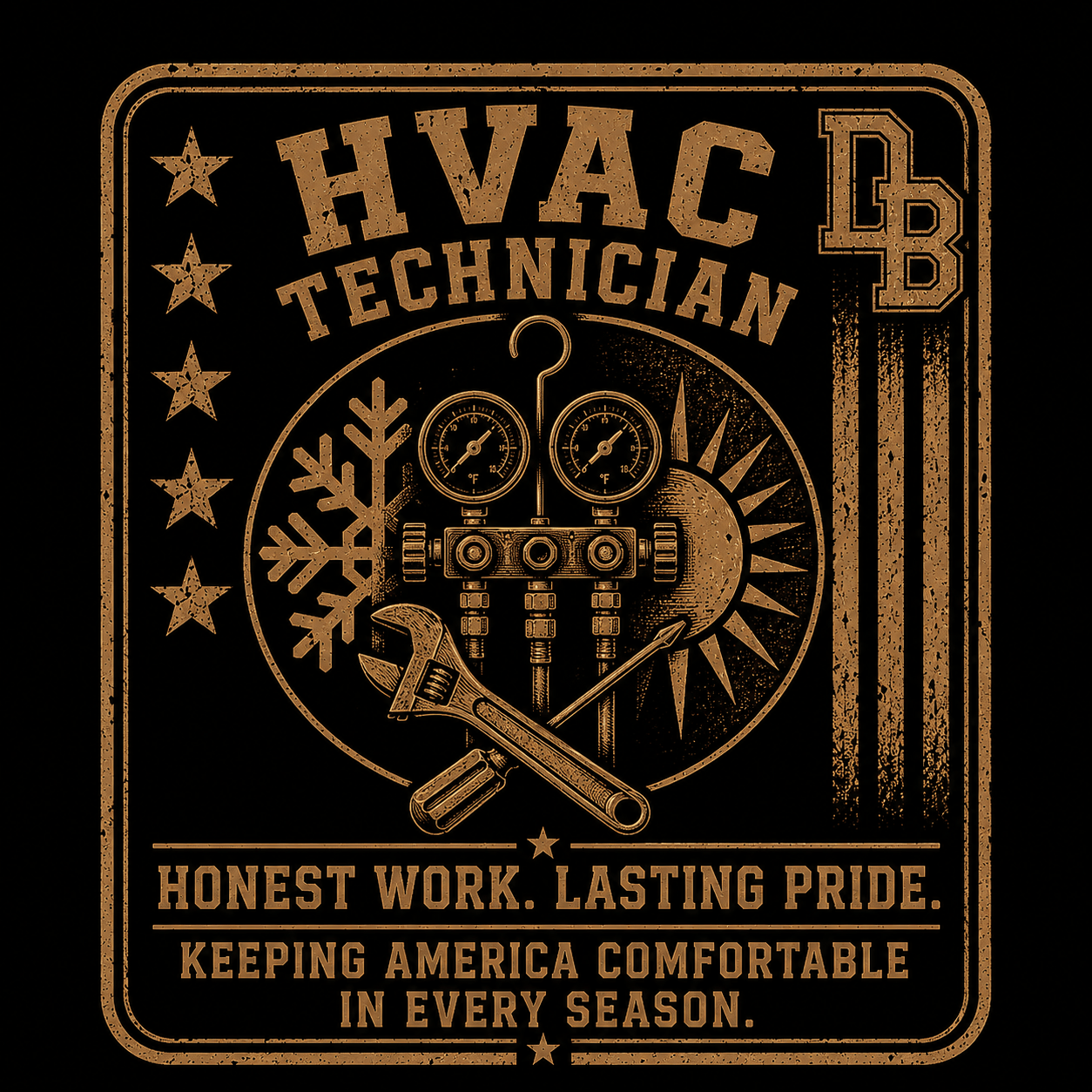 Men's HVAC vintage graphic crew T-shirt by DREKK Boots Co., featuring a retro HVAC design on soft cotton fabric.