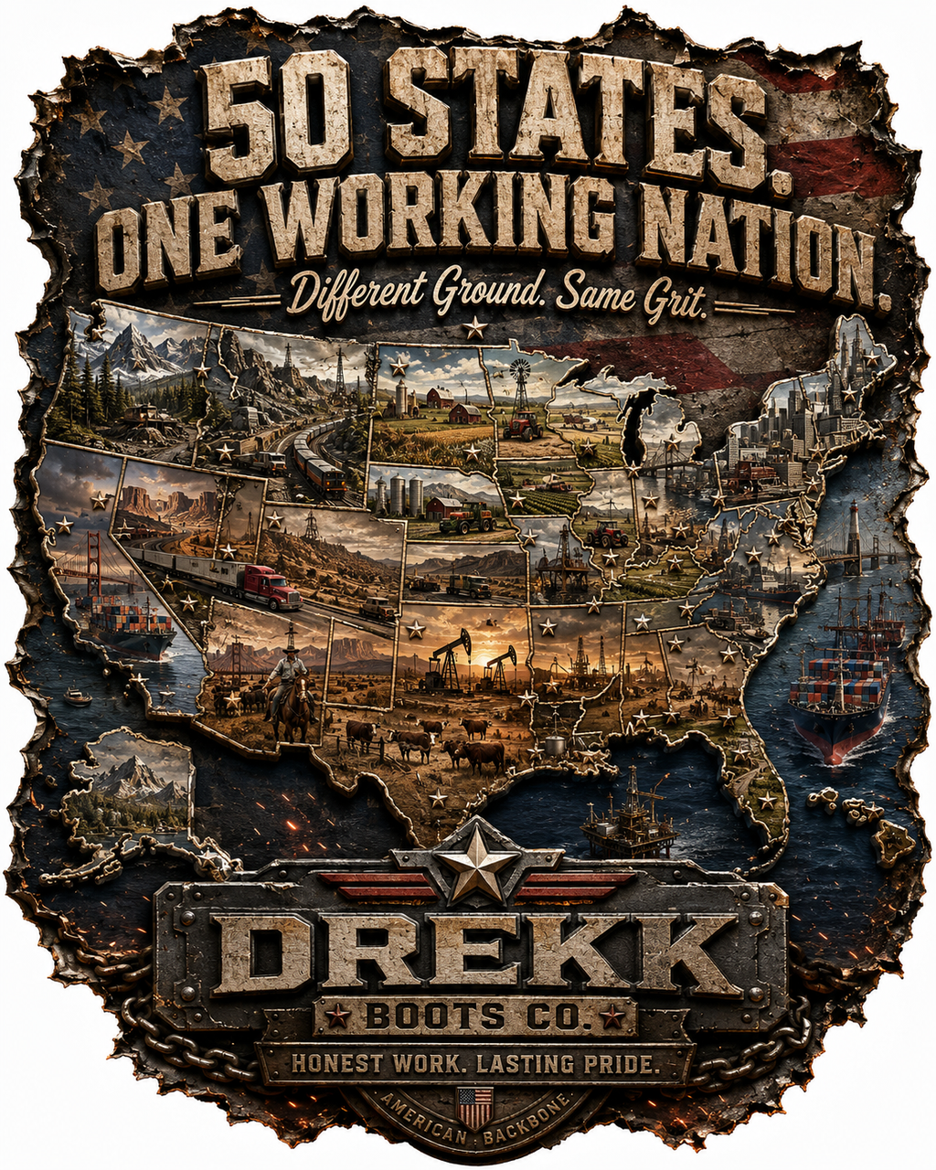 50 States. One Working Nation Graphic T-Shirt | DREKK™