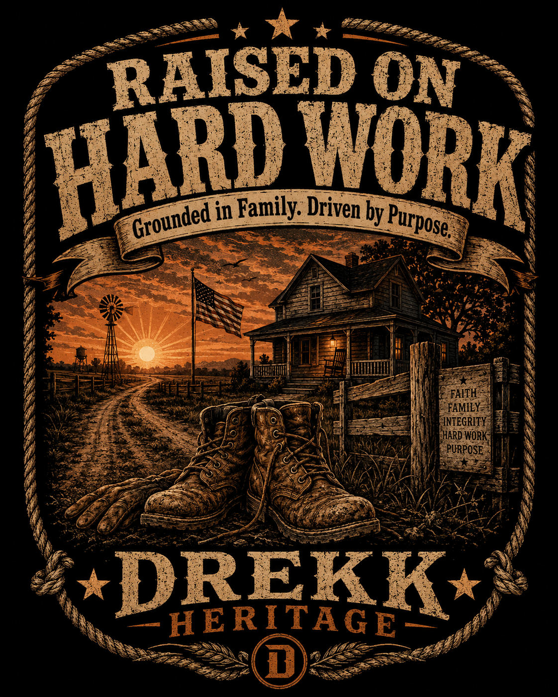 Men’s Raised on Hard Work Heritage Graphic Crew T-Shirt | DREKK™ Boots Co.