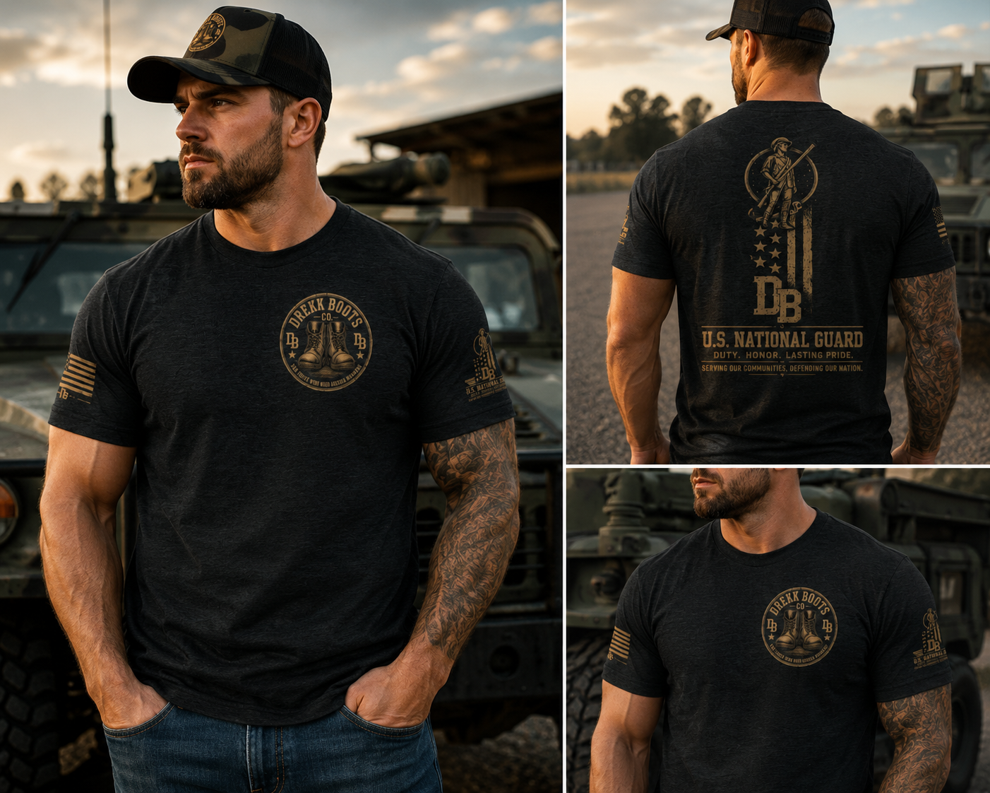 US National Guard Graphic T-Shirt, Valor Collection, by DREKK Boots Co., black heather.