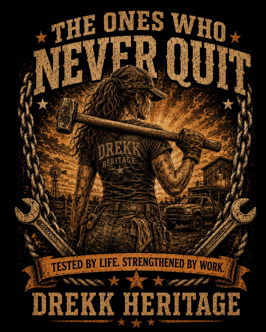 Women’s Never Quit Heritage Graphic V-neck T-Shirt | DREKK™ Boots Co.