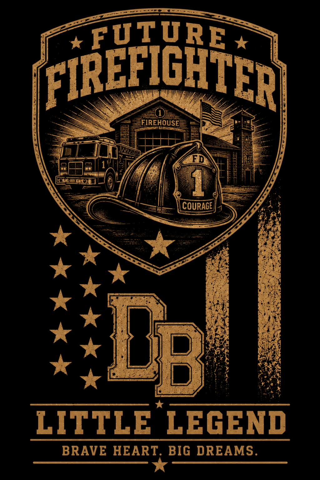 Youth fire fighter vintage graphic T-shirt from DREKK Boots Co. featuring a colorful firefighter design on soft cotton fabric.