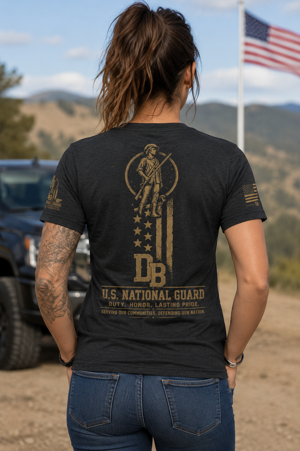 Women’s US National Guard Graphic V-neck T-Shirt | Valor | DREKK Boots Co.