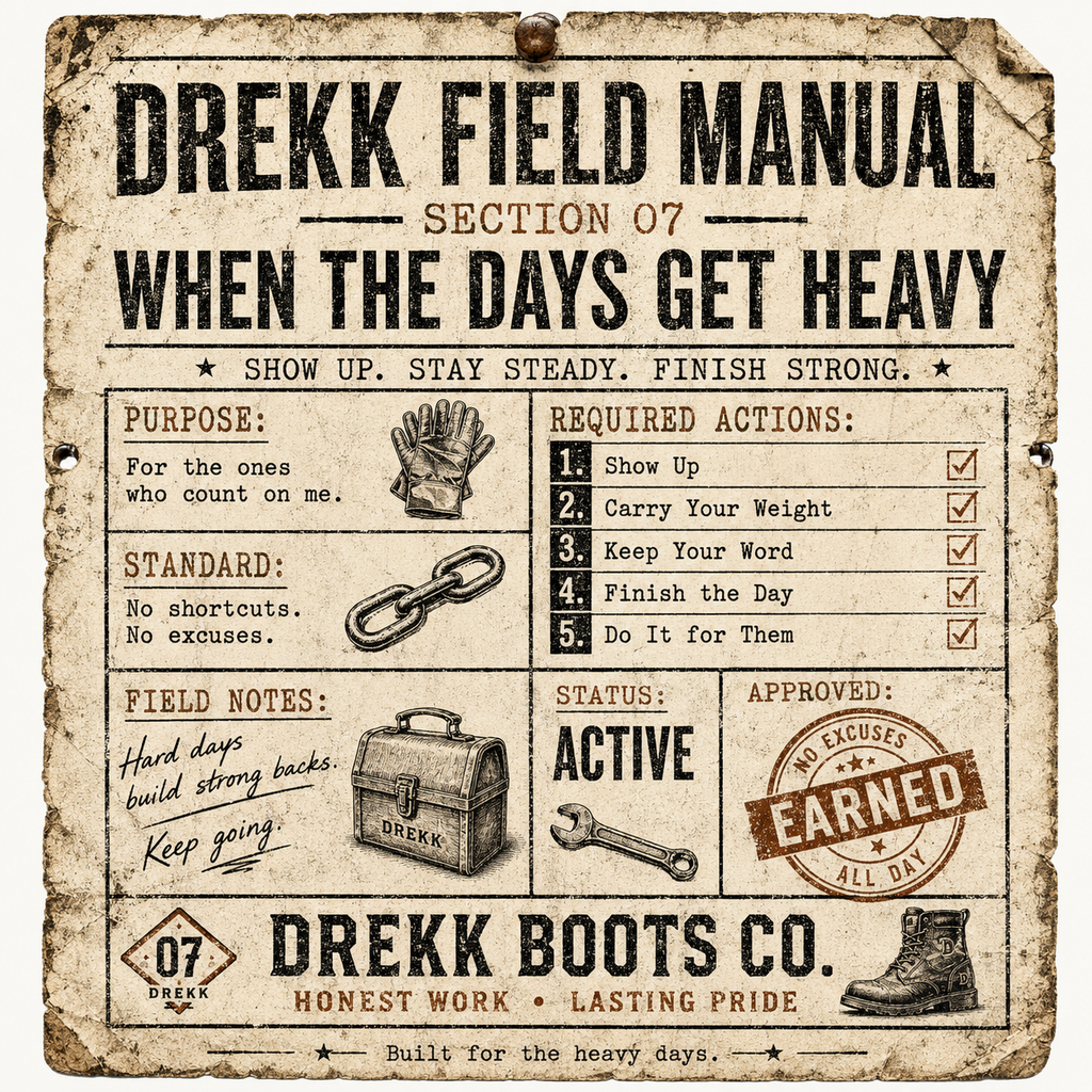 DREKK™ Boots Co. Stay Steady Vintage Field Manual graphic T-shirt featuring a retro military-inspired design on soft fabric.