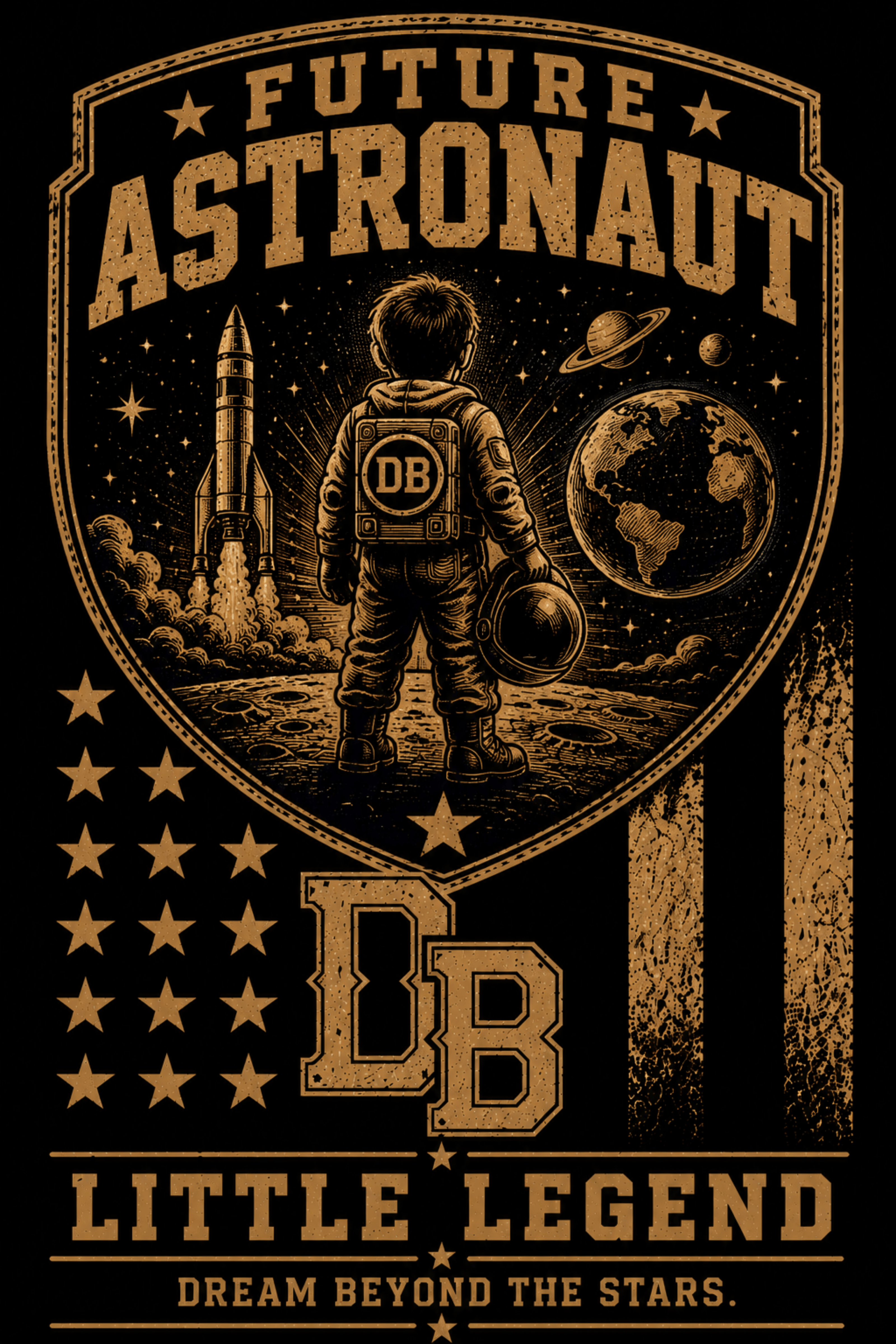 Youth Astronaut graphic T-shirt by DREKK Boots Co., featuring vintage space-themed print on soft cotton fabric.