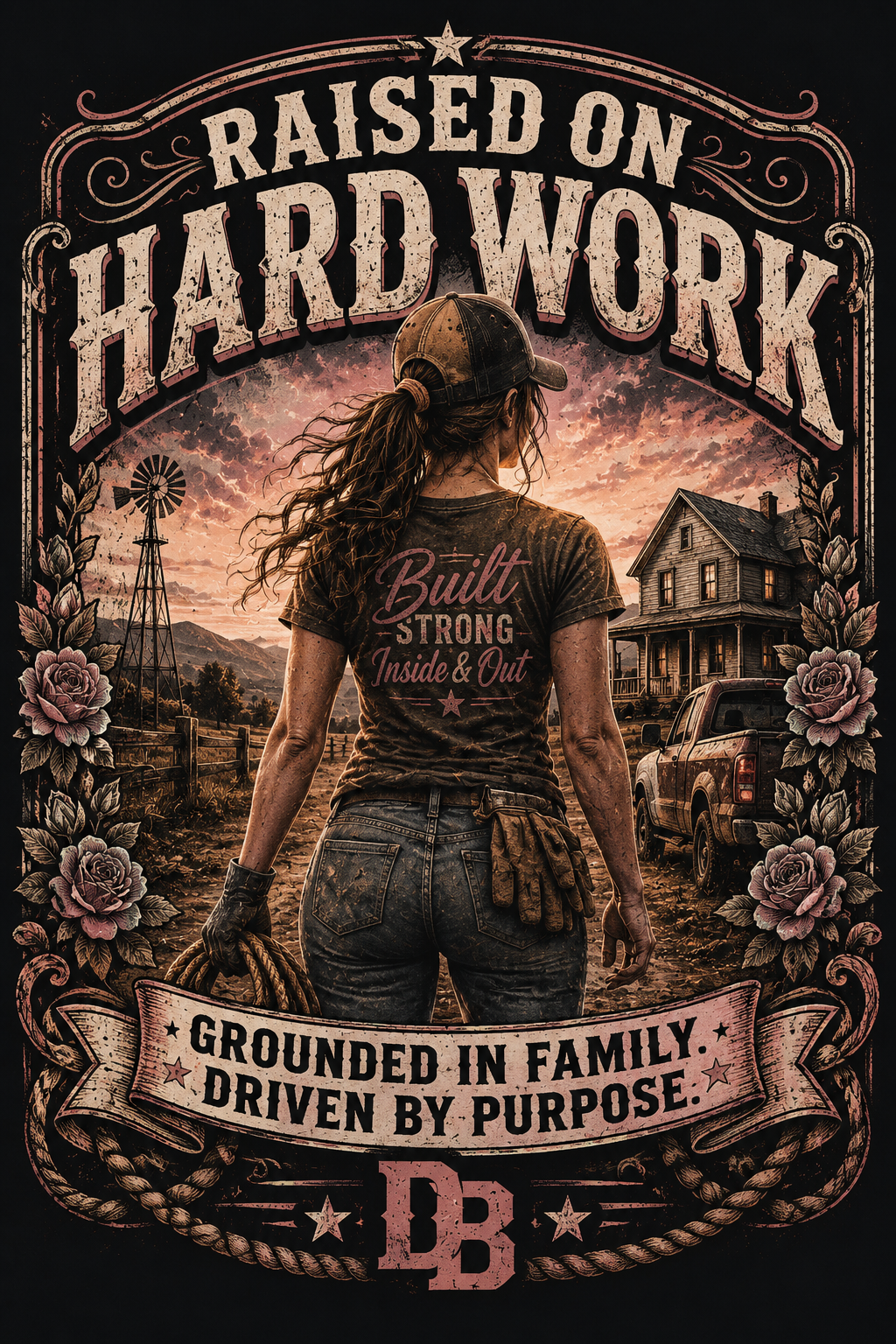 Women’s Raised on Hard Work Heritage Graphic V-neck T-Shirt | DREKK™ Boots Co.