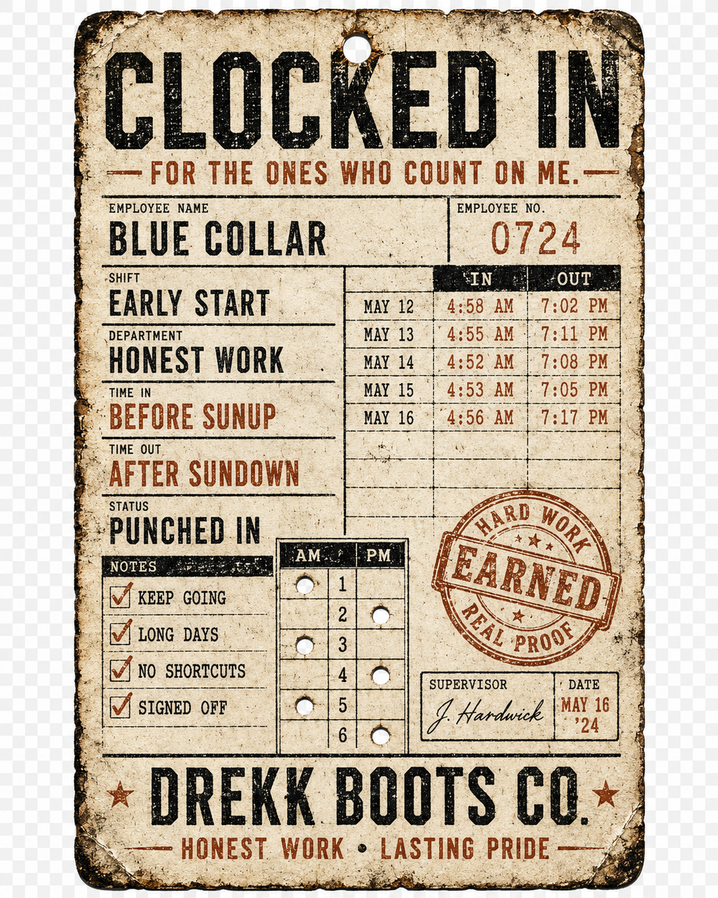 Clocked In Vintage Timecard Graphic T-Shirt | DREKK™