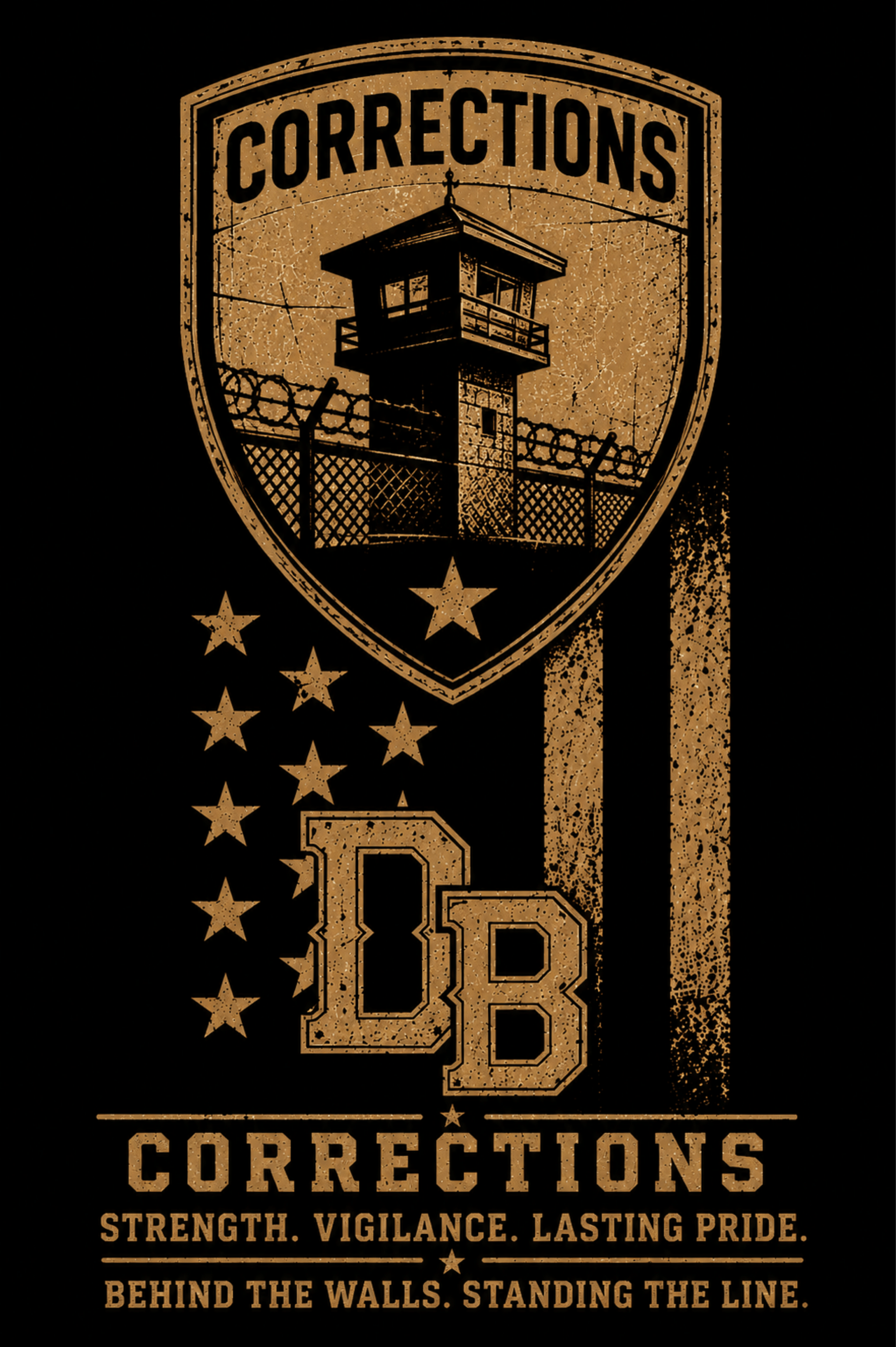 Men’s Corrections Vintage Graphic Crew T-Shirt by DREKK Boots Co., featuring a classic vintage prison-themed graphic design.