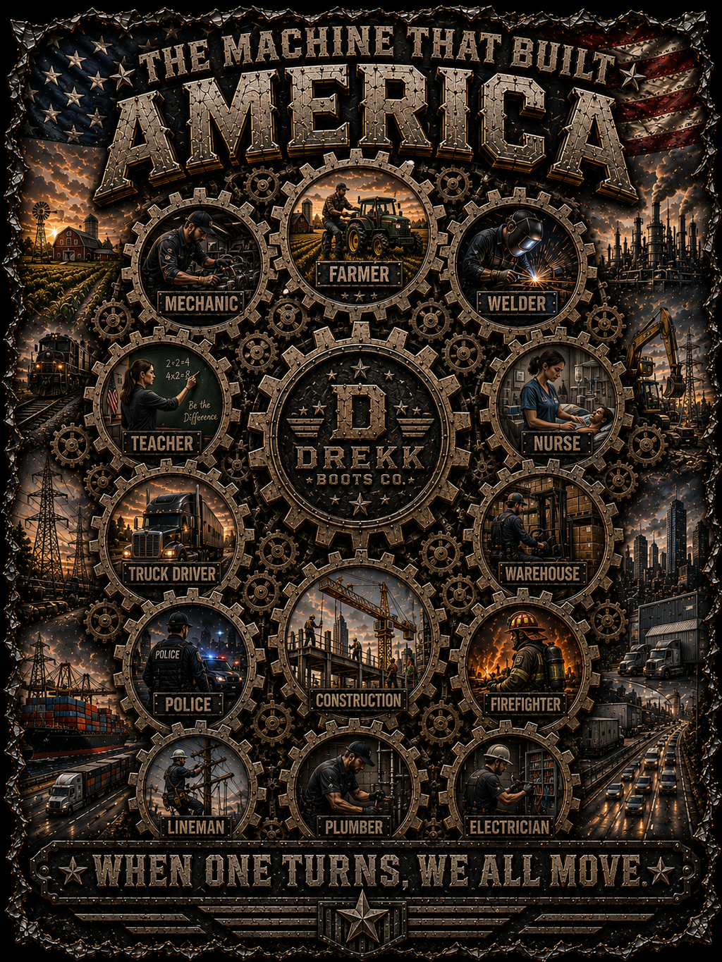 Men’s The Machine That Built America 3D Graphic T-Shirt | DREKK™