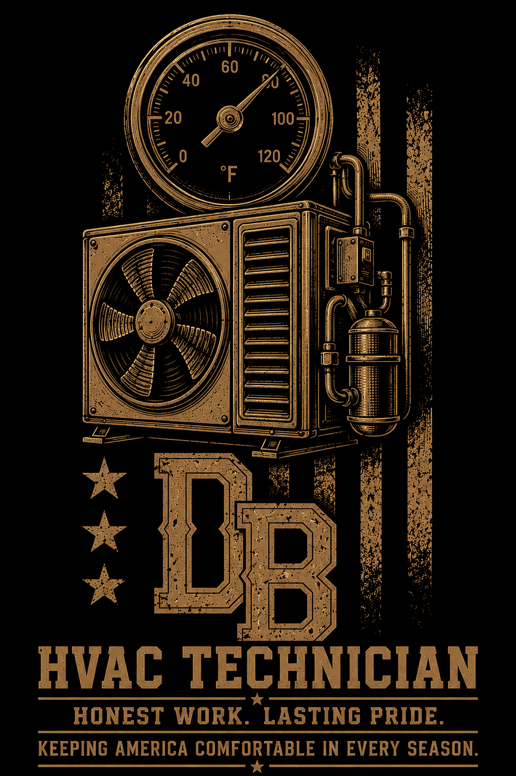 Men’s HVAC Vintage Graphic Crew T-Shirt by DREKK Boots Co., featuring a retro HVAC design on soft cotton fabric.