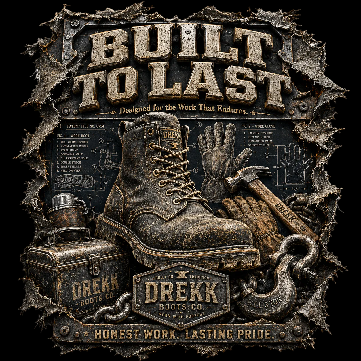 Men’s Built to Last 3D Workwear Graphic T-Shirt | DREKK™