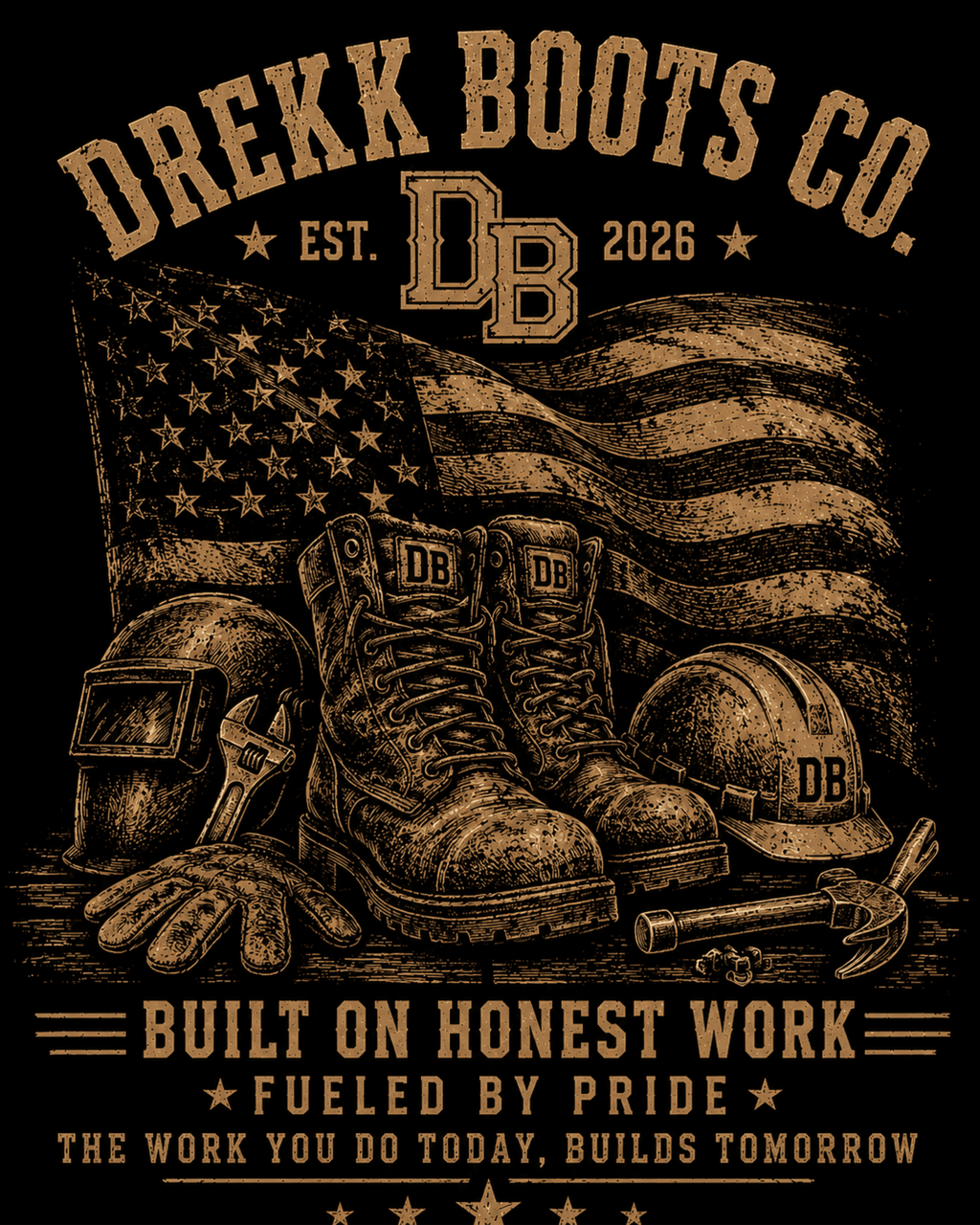 Men’s Heritage Vintage Graphic Crew T-Shirt by DREKK Boots Co., featuring a bold back graphic and classic crew neckline.