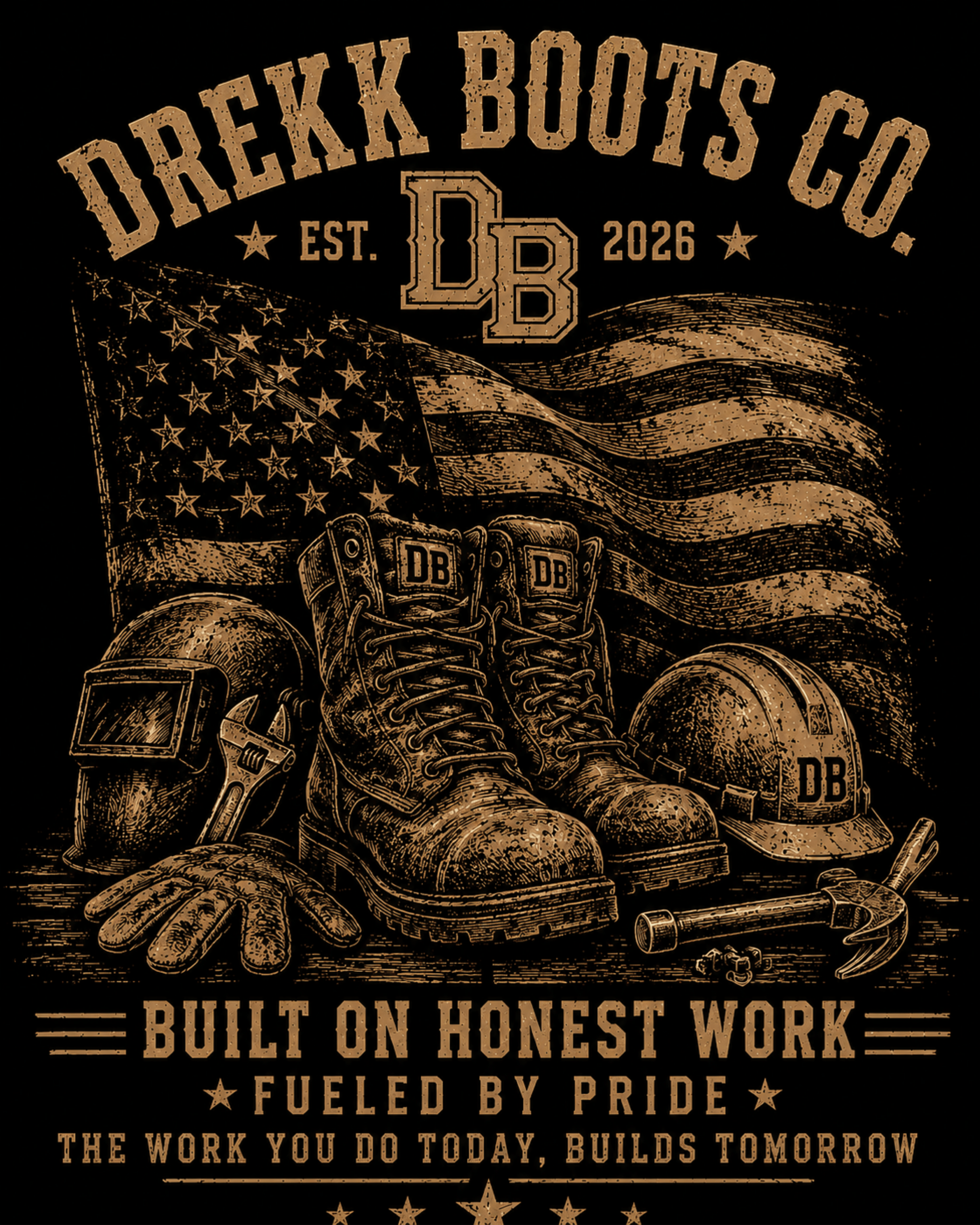 Men’s Heritage Vintage Graphic Crew T-Shirt by DREKK Boots Co., featuring a bold back graphic and classic crew neckline.