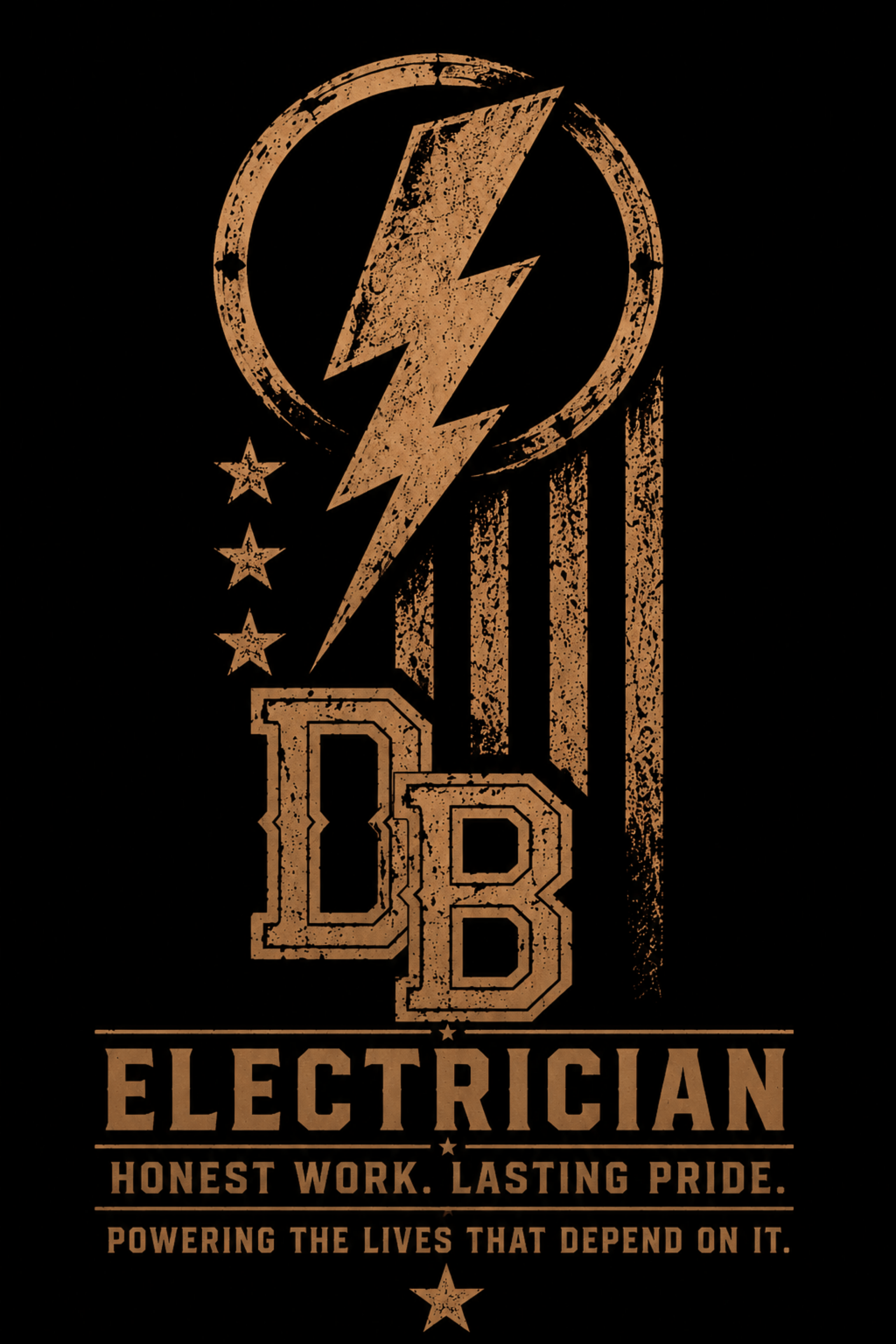 Men’s electrician vintage graphic crew T-shirt by DREKK Boots Co., featuring a detailed electrician illustration on the back.