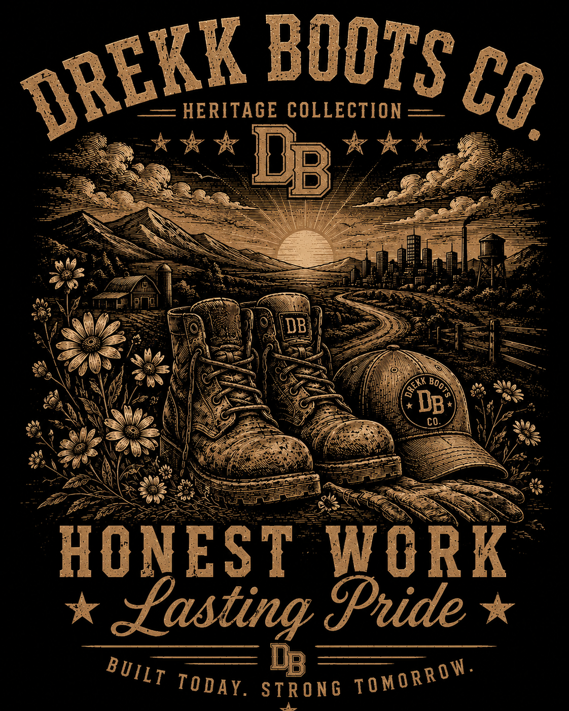 Women’s Wildflower Heritage Vintage Graphic V-neck T-Shirt | Honest Work Lasting Pride  | DREKK Boots Co.