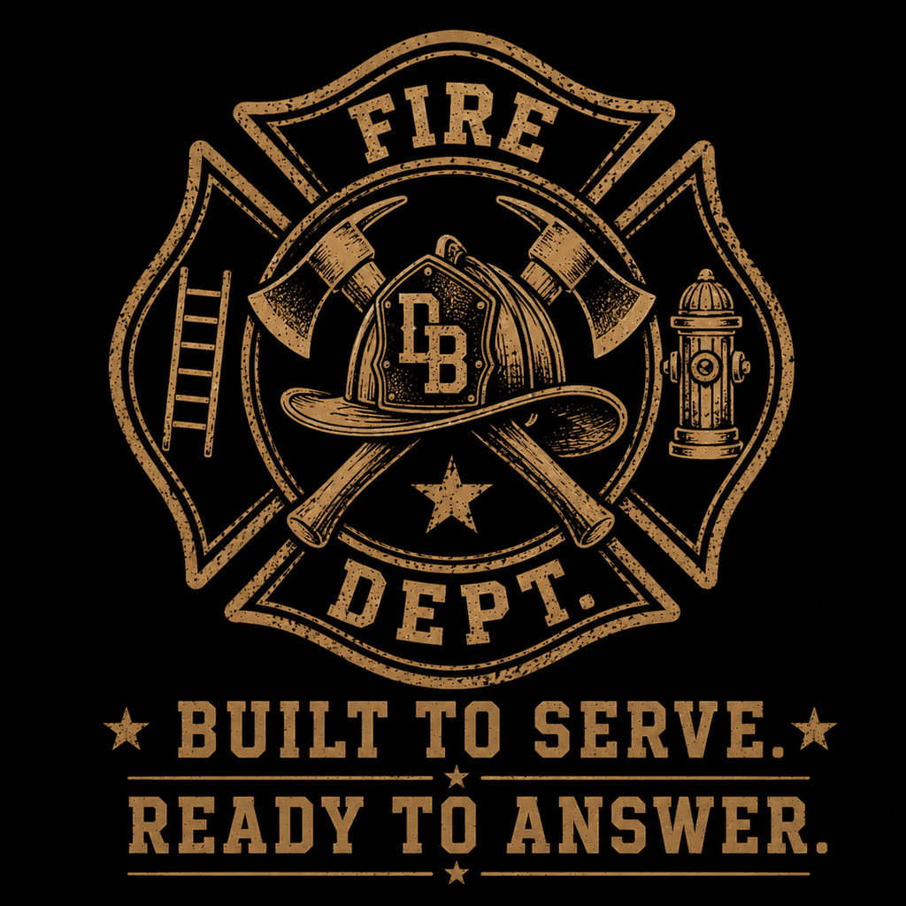 Men’s fire fighter vintage graphic crew T-shirt by DREKK Boots Co., featuring a fire department graphic on the left sleeve.