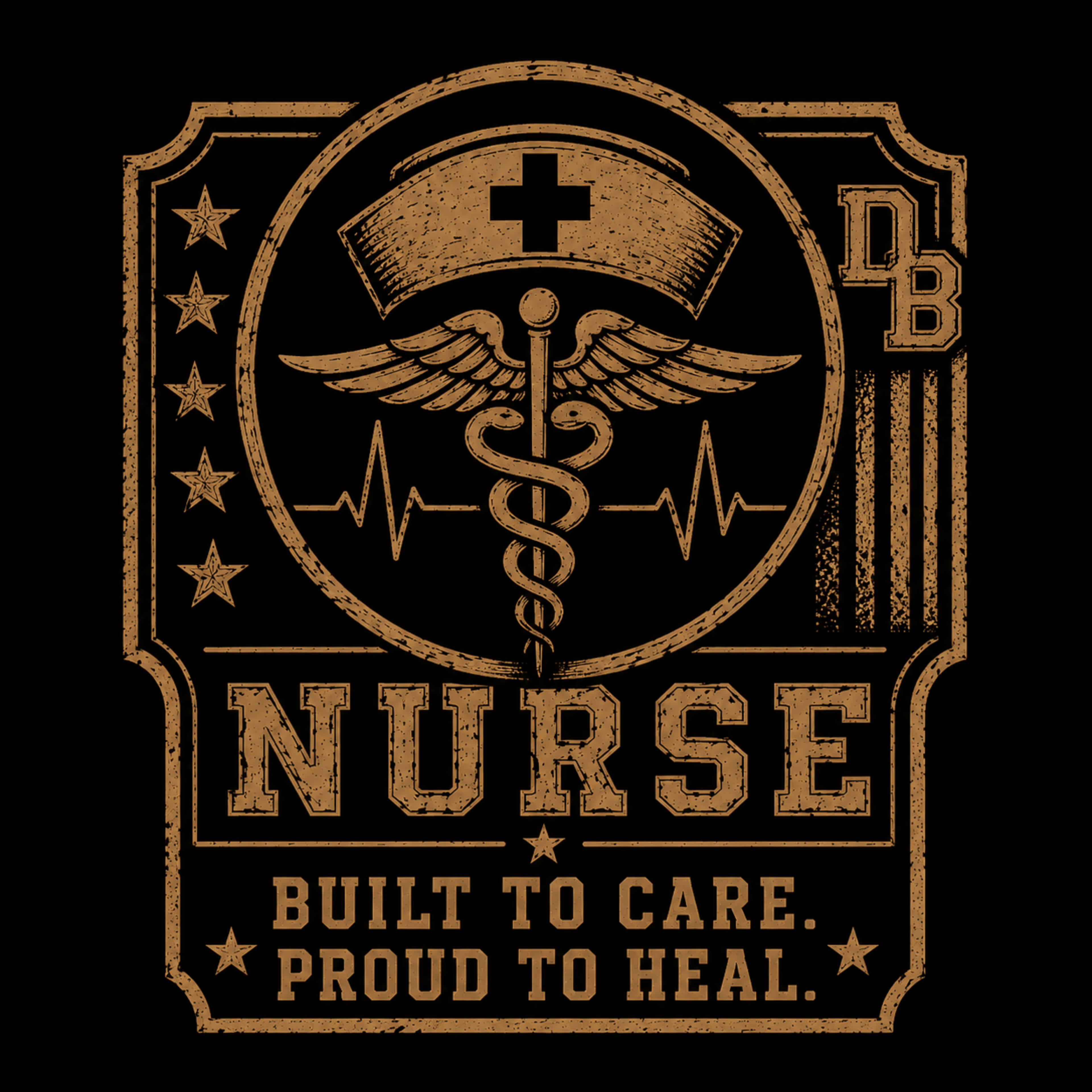 Men’s nurse vintage graphic crew T-shirt by DREKK Boots Co., featuring a nurse graphic on the left sleeve.