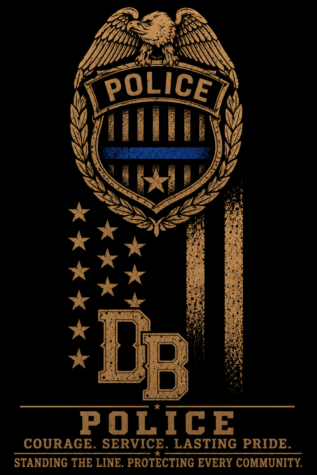 Men’s police vintage graphic T-shirt featuring a bold police badge design, styled with DREKK Boots Co. branding.