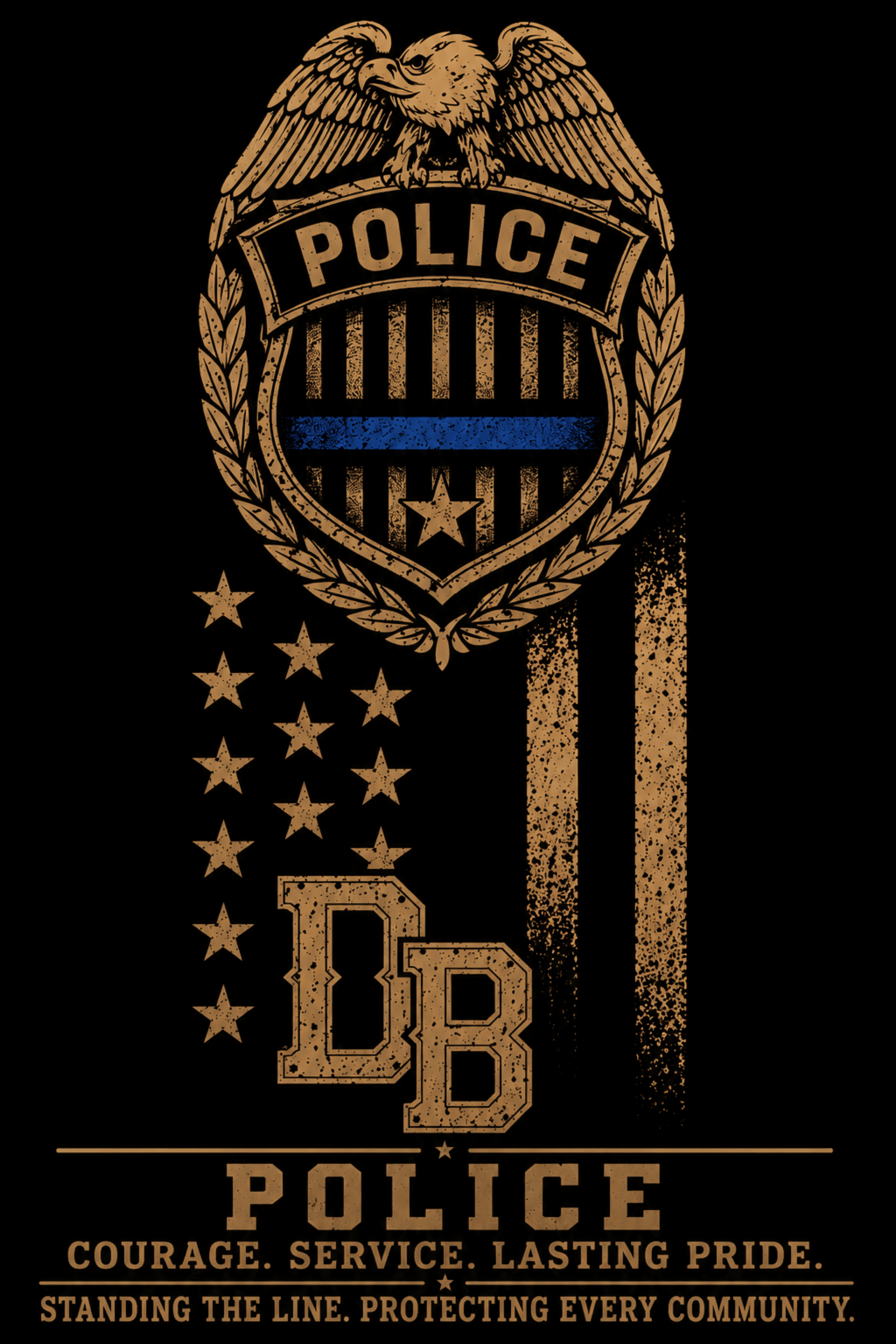 Men’s police vintage graphic T-shirt featuring a bold police badge design, styled with DREKK Boots Co. branding.