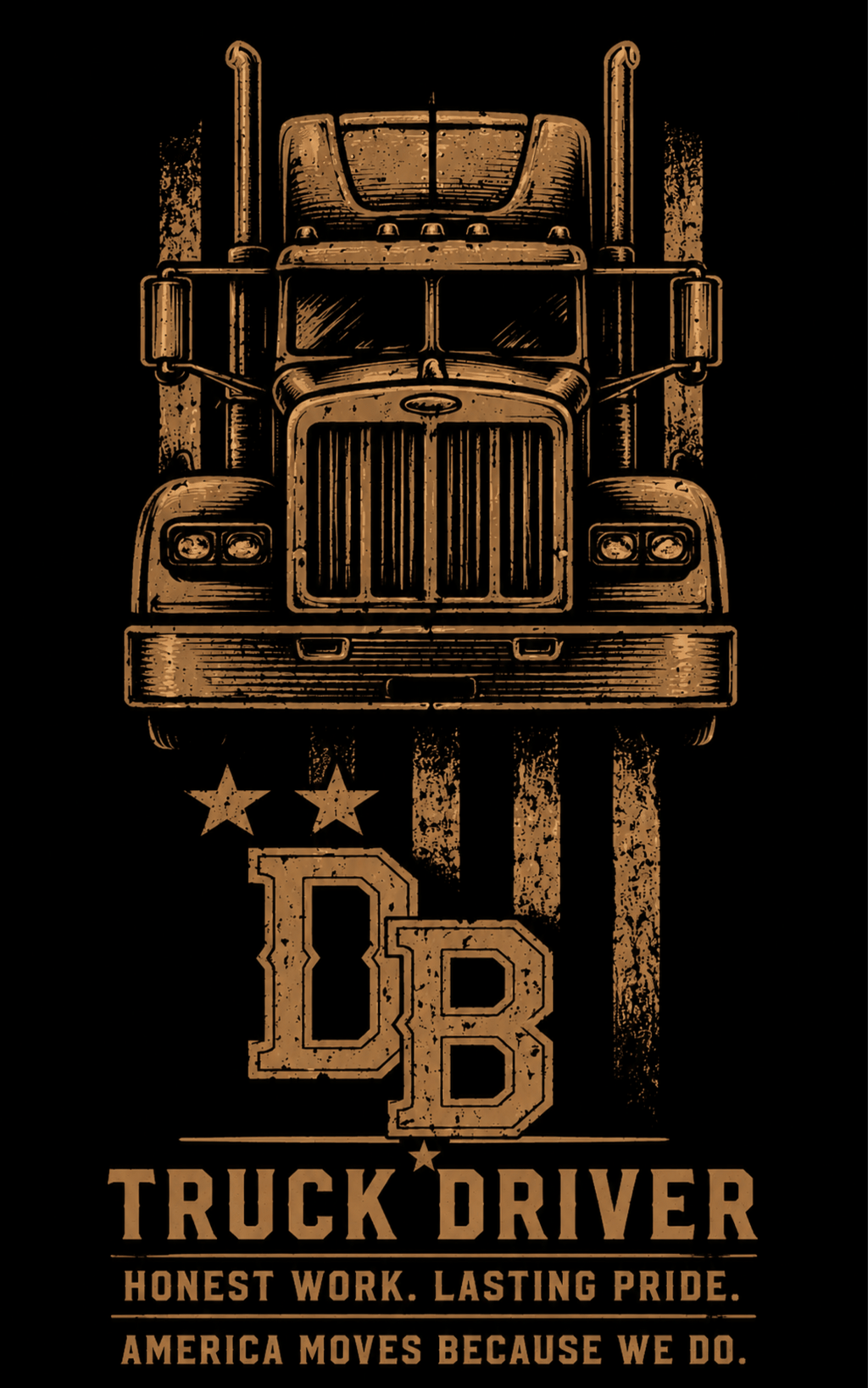 Men’s truck driver vintage graphic crew T-shirt by DREKK Boots Co., featuring a back view of the truck driver design.