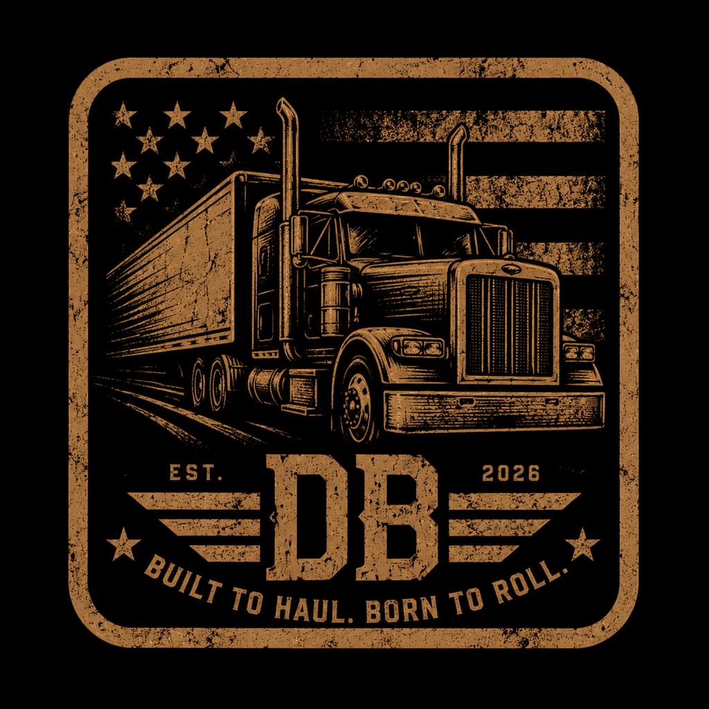 Men’s truck driver vintage graphic crew T-shirt by DREKK Boots Co. with a truck driver patch on the left sleeve.