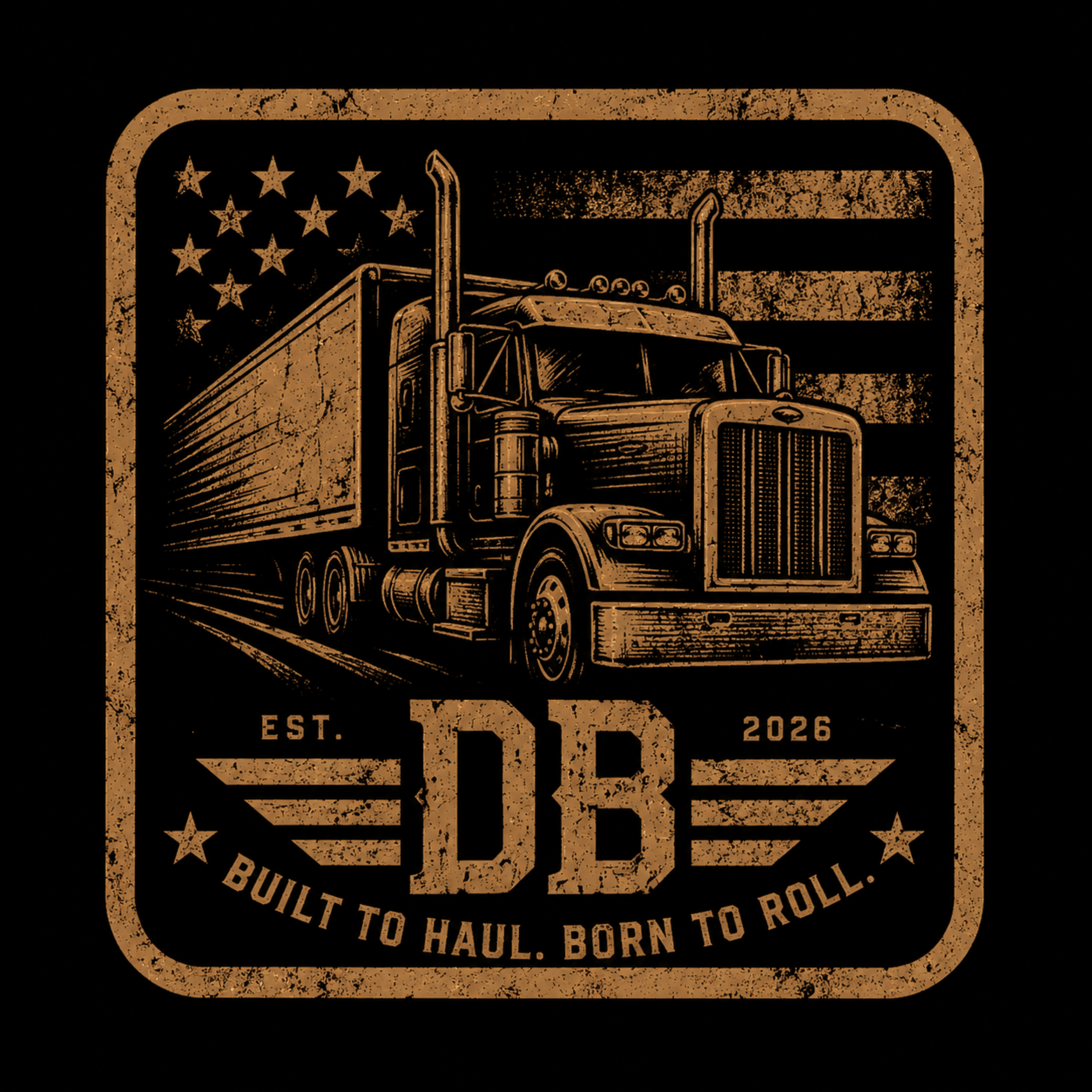 Men’s truck driver vintage graphic crew T-shirt by DREKK Boots Co. with a truck driver patch on the left sleeve.