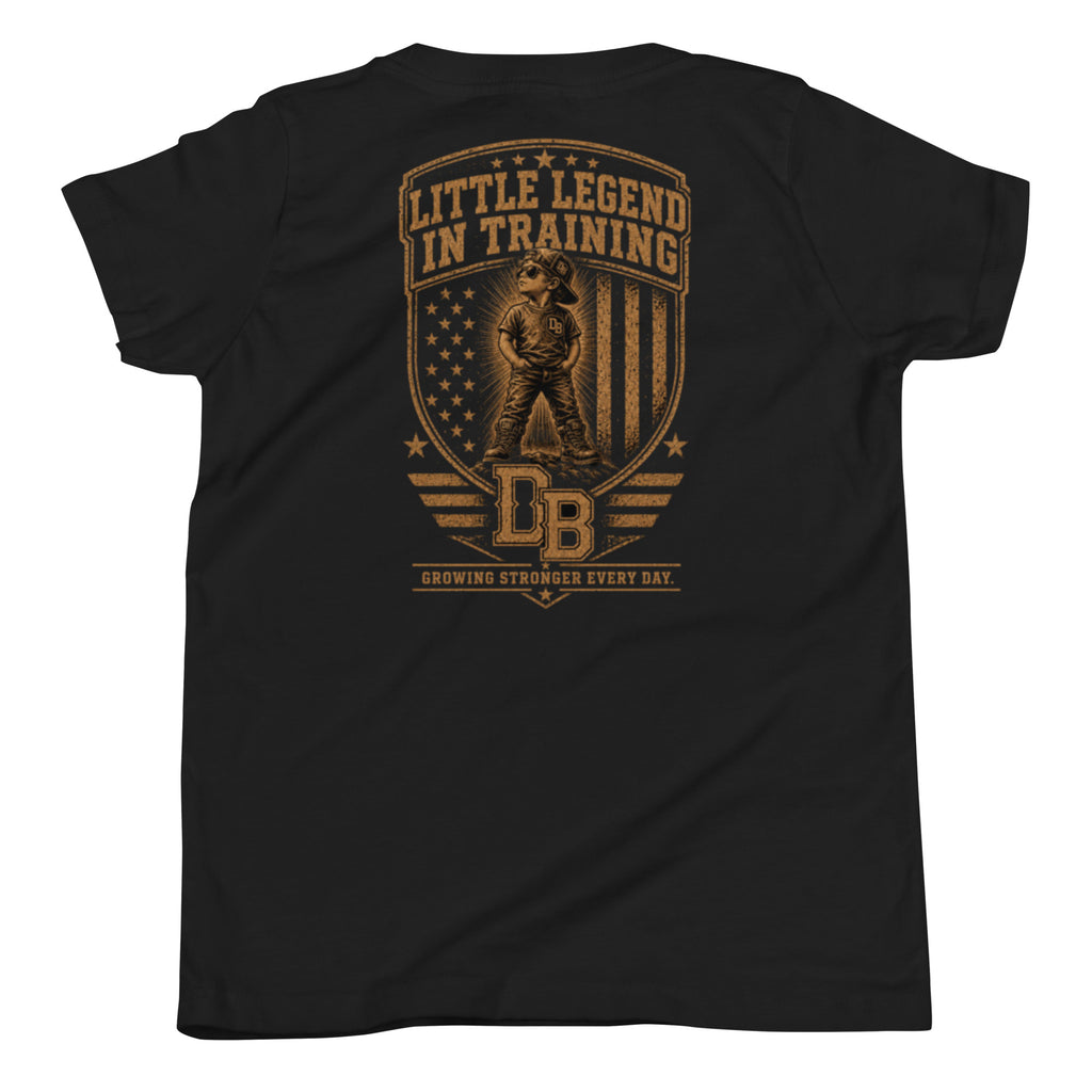 Youth boy DREKK™ Legend in Training vintage graphic T-shirt, black color, featuring a bold design for young trendsetters.