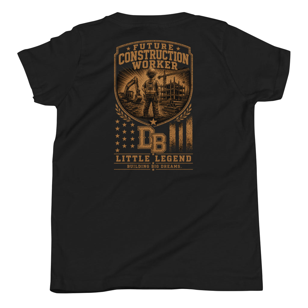 Youth construction boy vintage graphic T-shirt by DREKK™ Boots Co. in black, featuring a construction-themed graphic design.