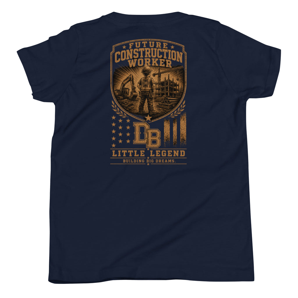 Youth construction boy vintage graphic T-shirt by DREKK™ Boots Co. in black, featuring a construction-themed design for kids.