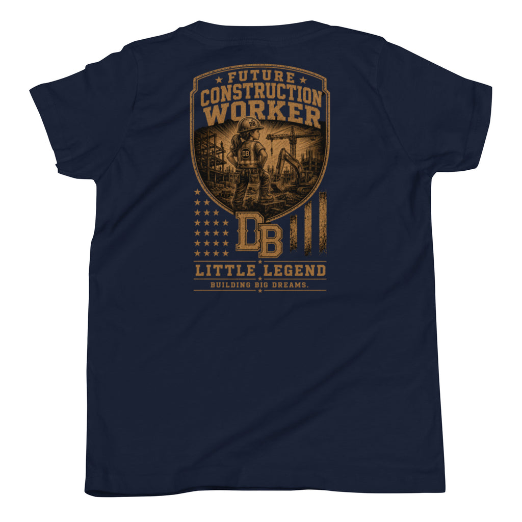 Youth construction girl graphic T-shirt by DREKK™ Boots Co., black vintage design, casual and stylish for young fashion.
