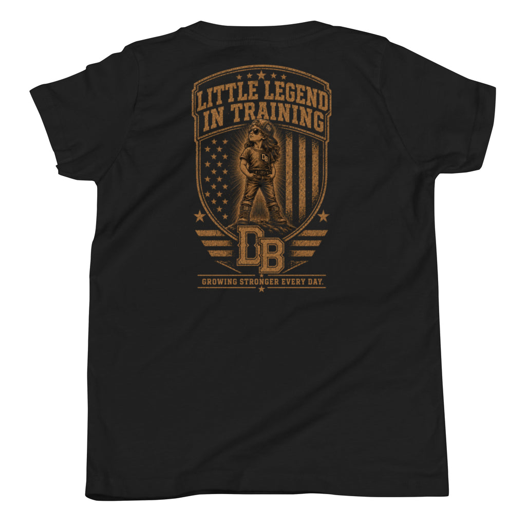 Youth girl Legend in Training vintage graphic T-shirt by DREKK™ Boots Co. in black, featuring a colorful, retro-inspired design.