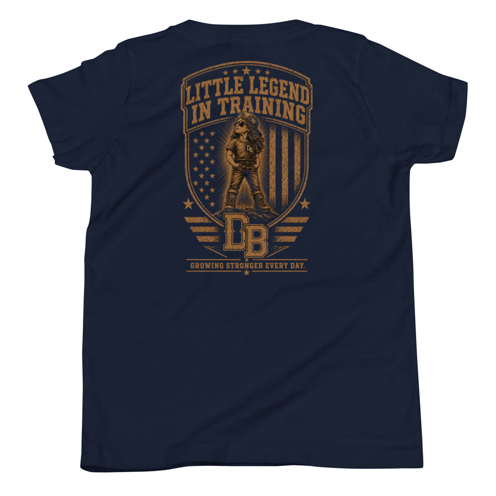 Youth girl DREKK™ Legend in Training vintage graphic T-shirt in black, featuring a retro design and comfortable fit.