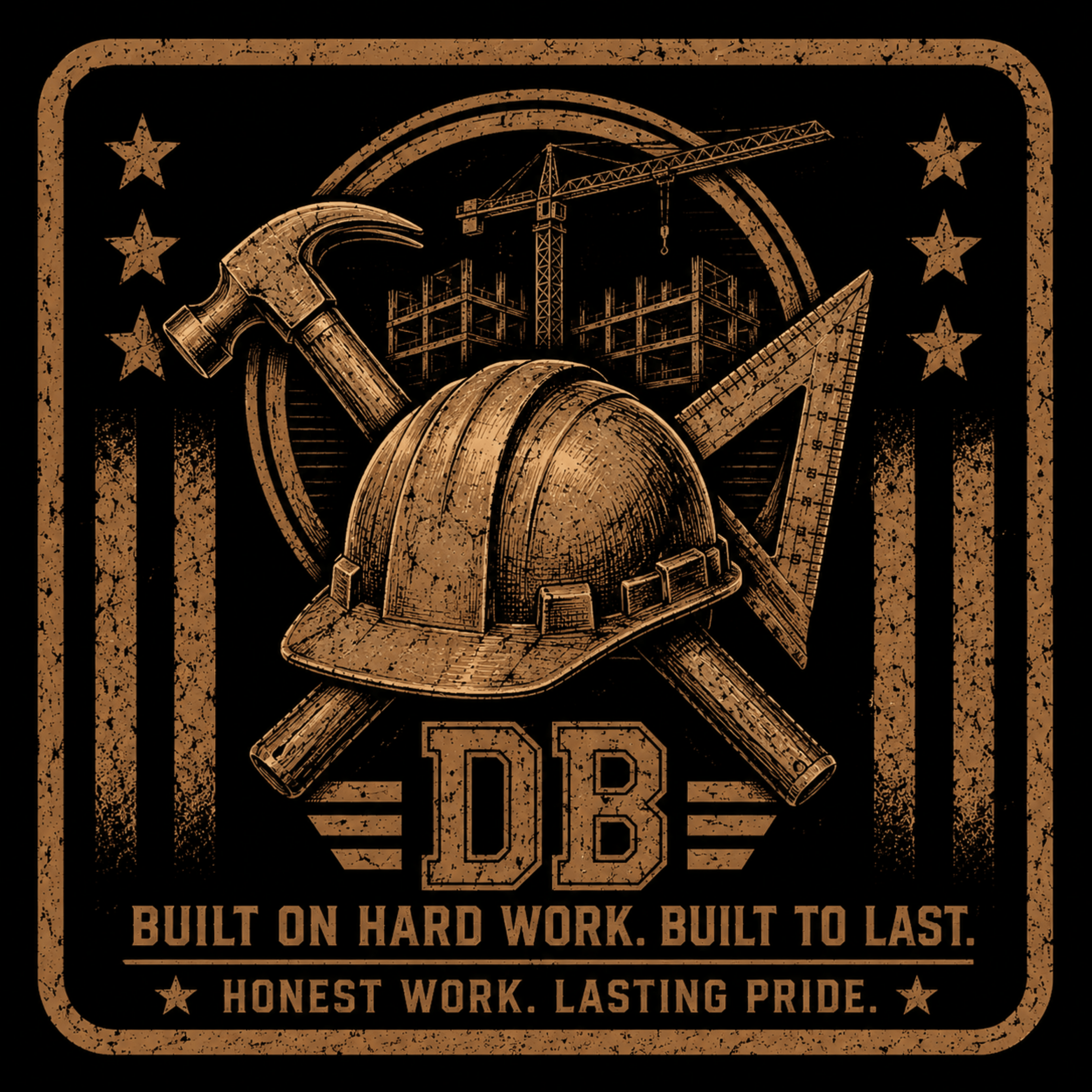 Men’s black construction vintage graphic crew T-shirt from DREKK Boots Co., featuring a bold work-themed design and crew neckline.