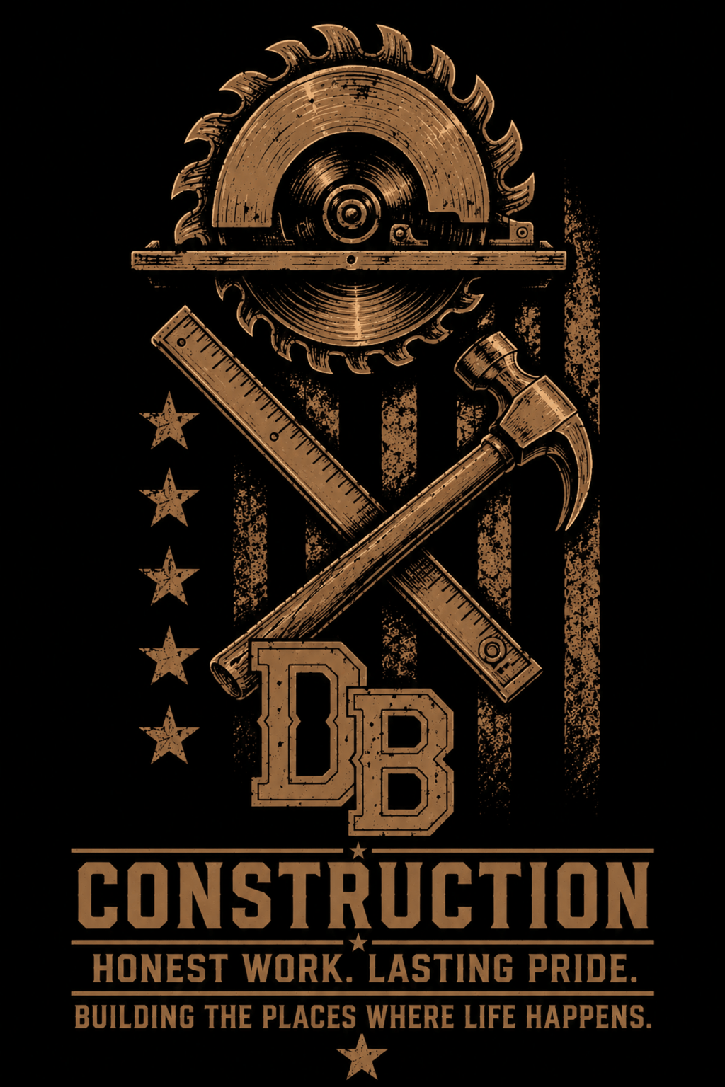 Men's black construction vintage graphic crew T-shirt by DREKK Boots Co. featuring a bold construction-themed design on triblend fabric.