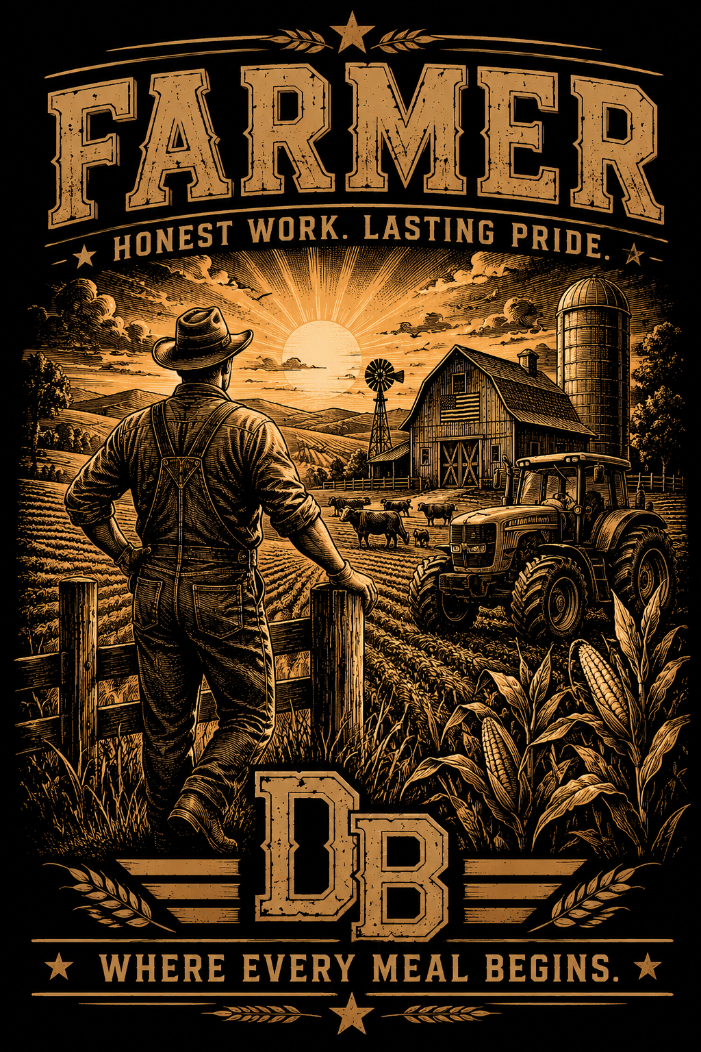 Men’s Farmer vintage graphic crew T-shirt by DREKK Boots Co., featuring a rustic farm-themed design on soft cotton fabric.