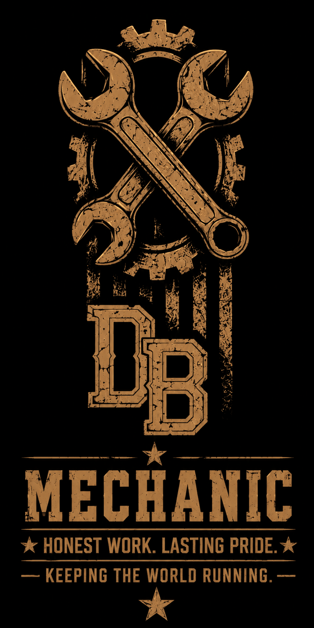 Men’s black mechanic vintage graphic crew T-shirt by DREKK Boots Co. featuring a bold design and comfortable triblend fabric.