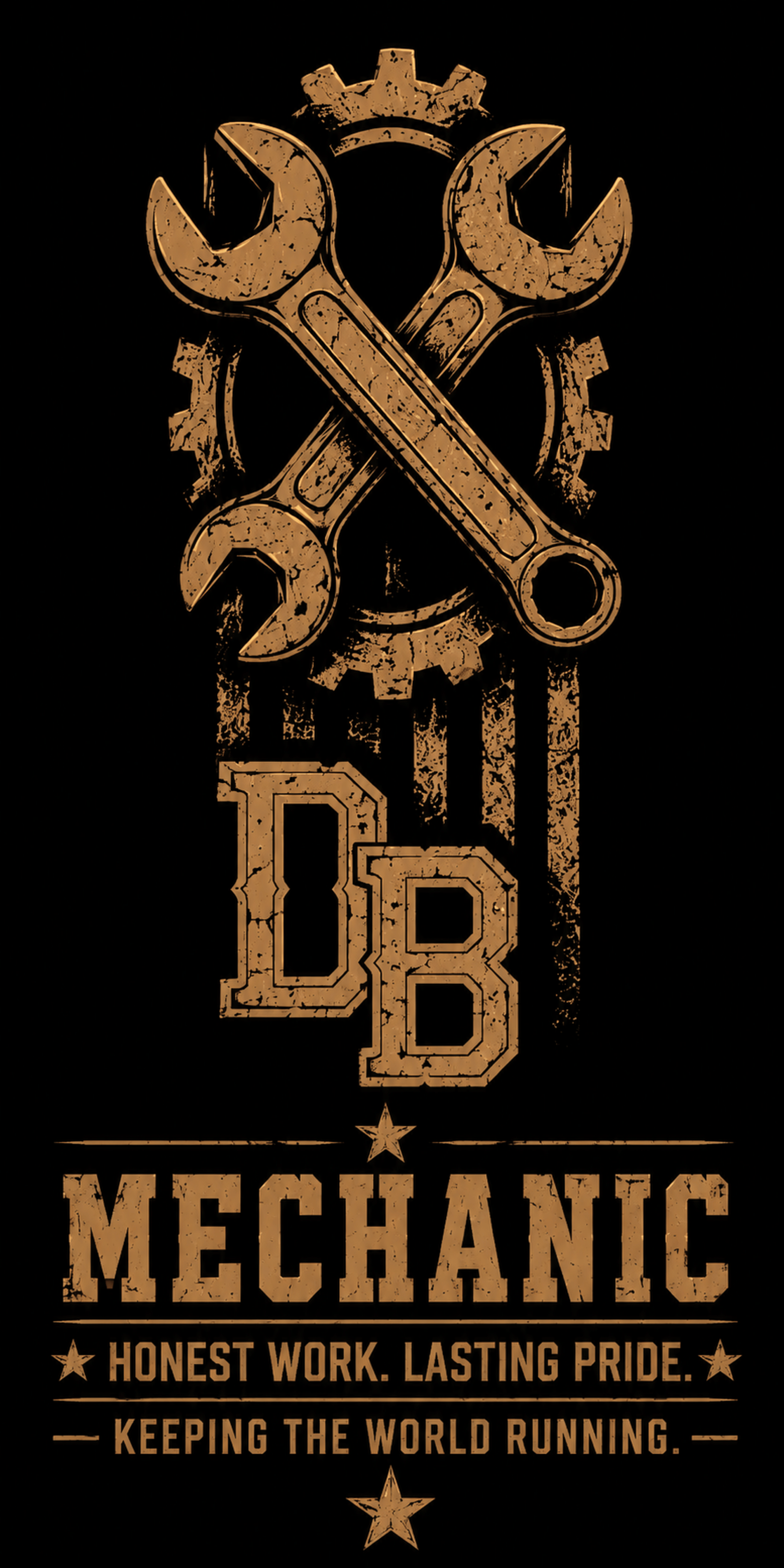 Men’s black mechanic vintage graphic crew T-shirt by DREKK Boots Co. featuring a bold design and comfortable triblend fabric.
