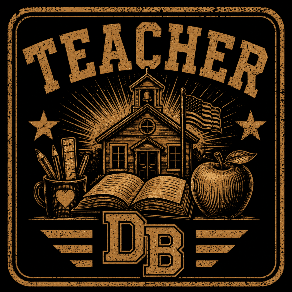 Men's black vintage graphic crew T-shirt by DREKK Boots Co. featuring a teacher design on solid black triblend fabric.