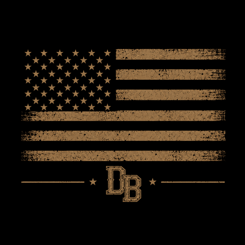 Men’s US National Guard vintage graphic crew T-shirt by DREKK Boots Co. in solid black triblend, featuring a bold national guard design.
