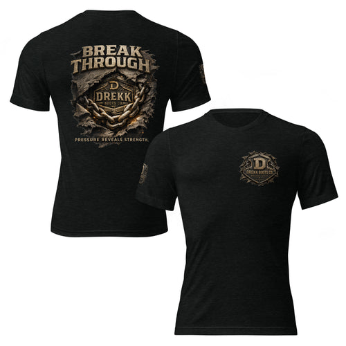 Men’s black DREKK™ Break Through 3D-Effect Graphic T-Shirt, unisex tri-blend fabric with front and back design.