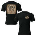Black unisex T-shirt with vintage shipping crate graphic on front and back, made from tri-blend fabric by DREKK™ Boots Co.