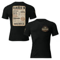 Unisex black DREKK™ vintage timecard graphic T-shirt with front and back design, made from soft tri-blend fabric.